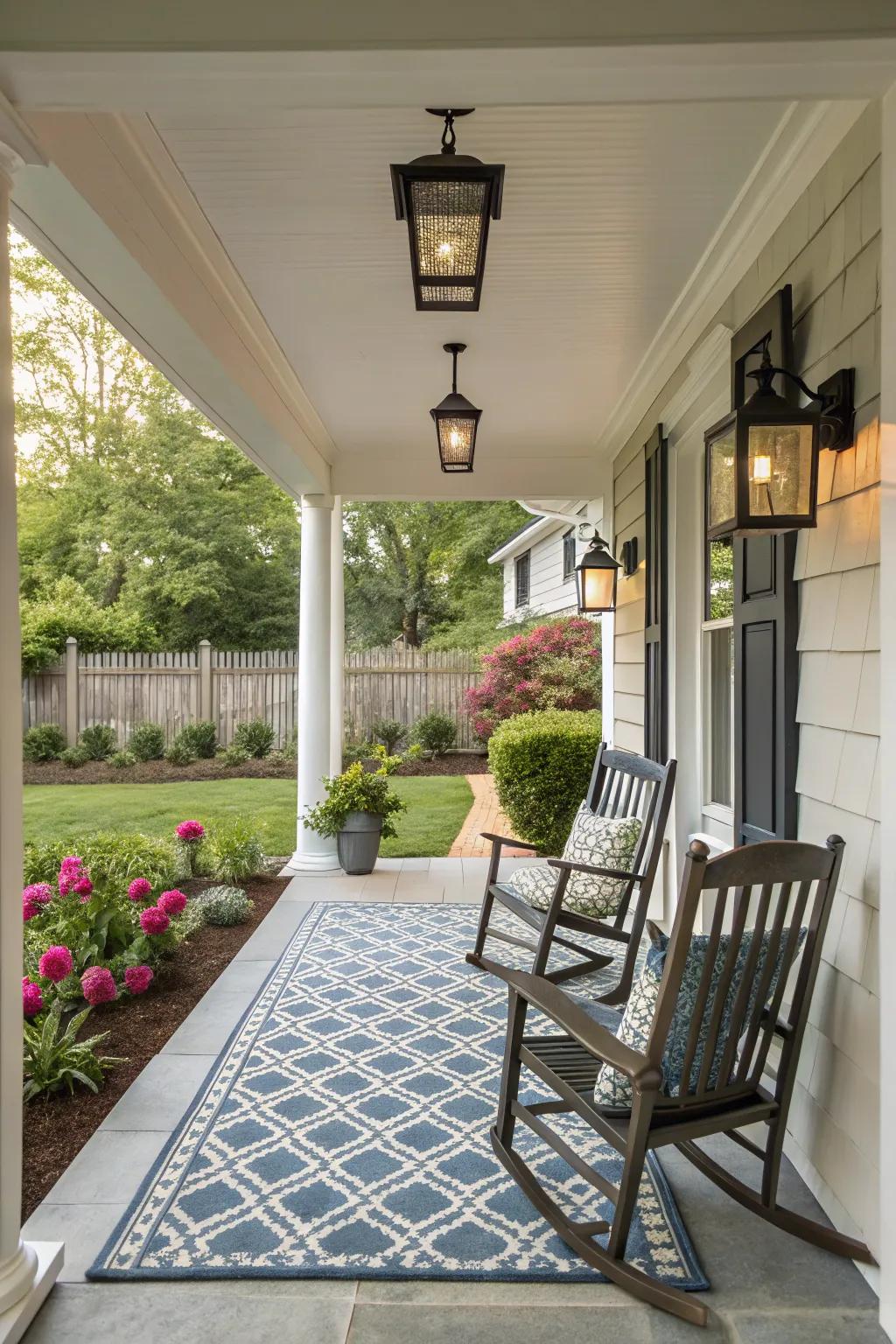 Symmetrical decor creates a balanced look on the porch.