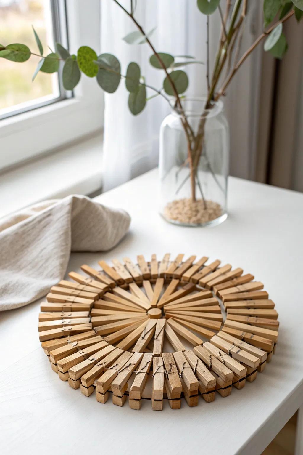Elevate your home with this handmade clothespin trivet—where simplicity meets artistry.