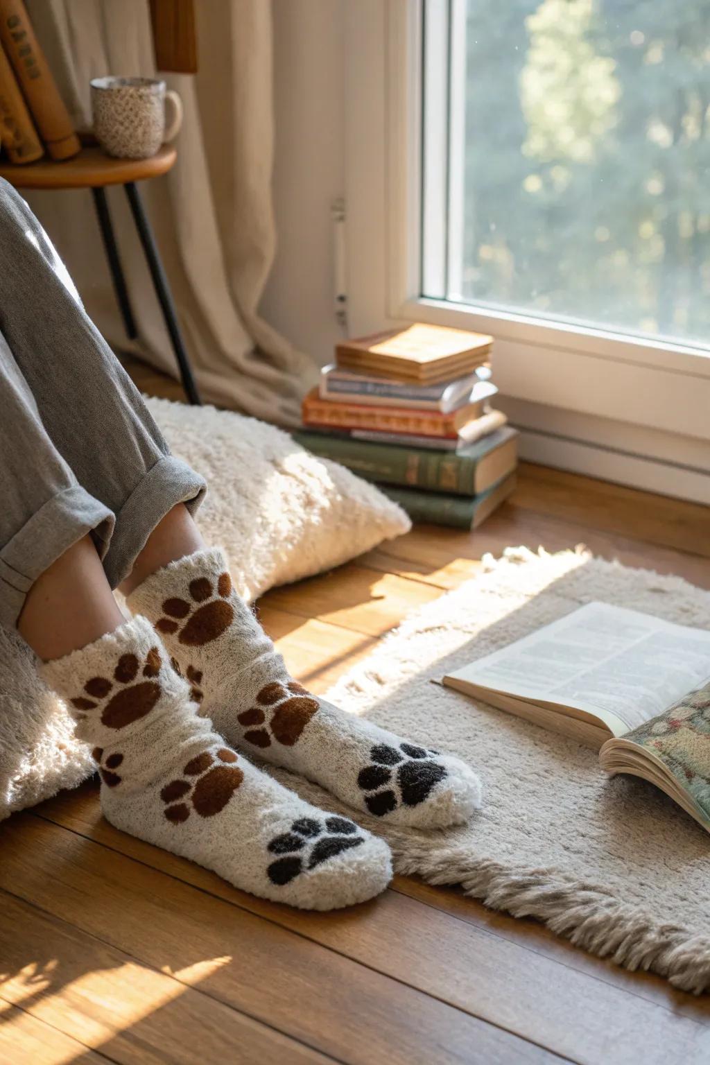 Step into fun with socks that transform your feet into animal paws.