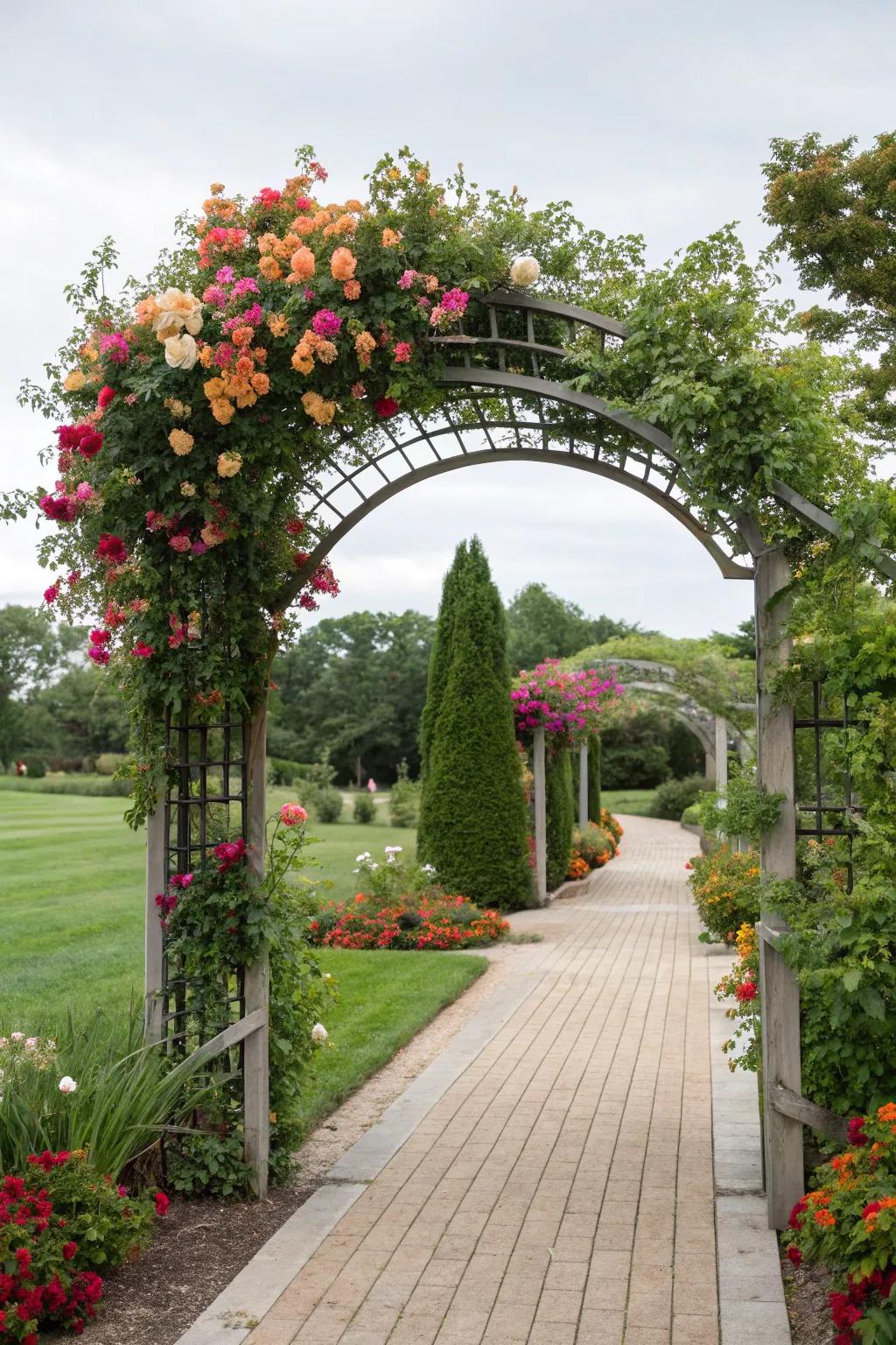 Create a magical entrance with a floral arch trellis.