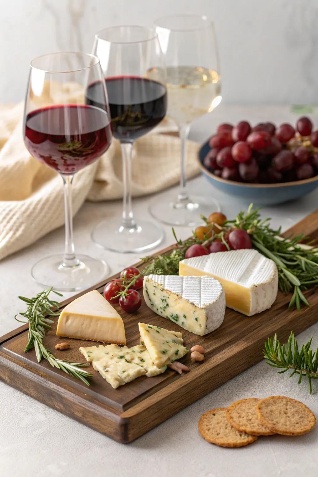 Elevate your gatherings with a sophisticated wine and cheese pairing board that delights the senses.