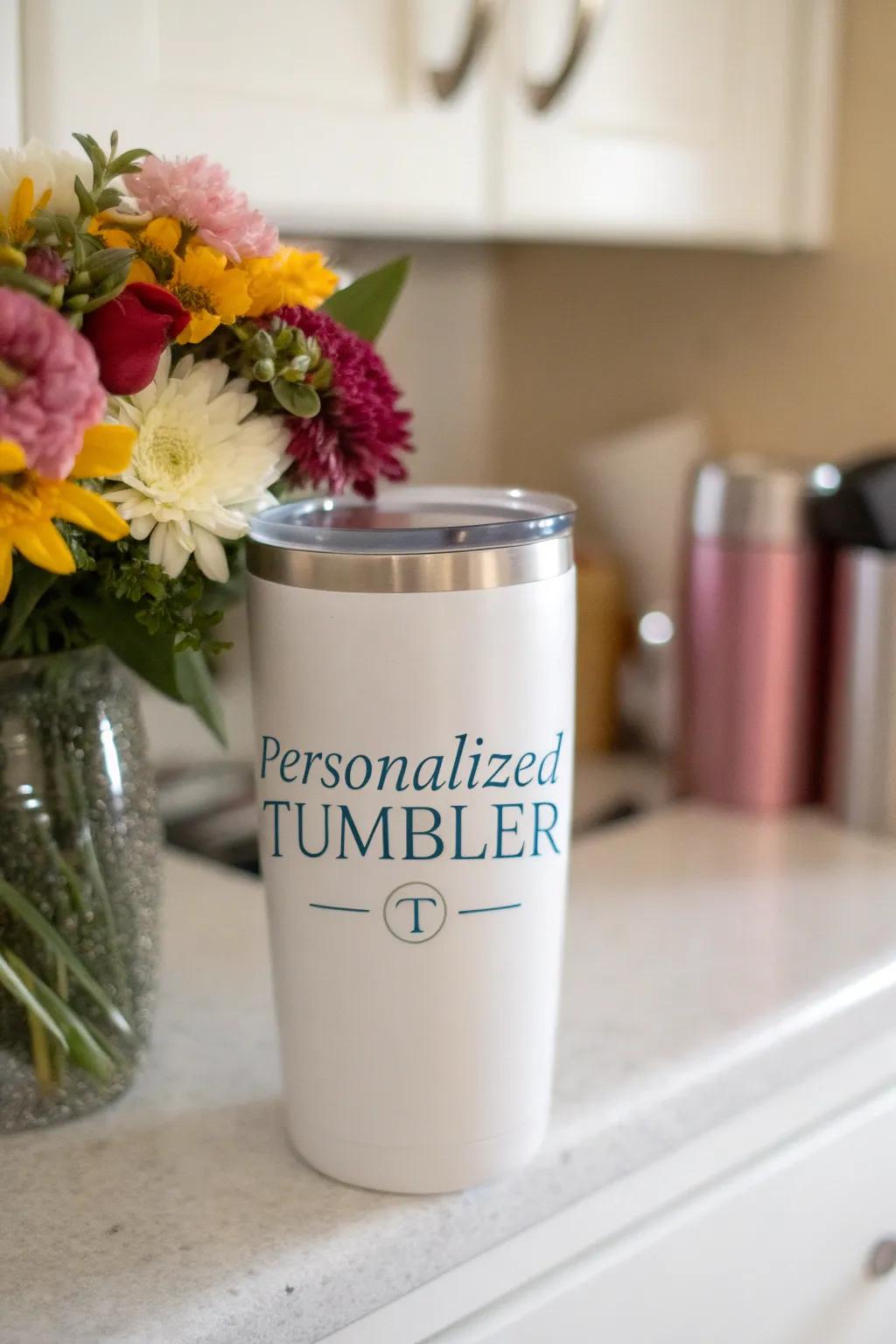 A personalized tumbler is a practical and stylish travel companion.