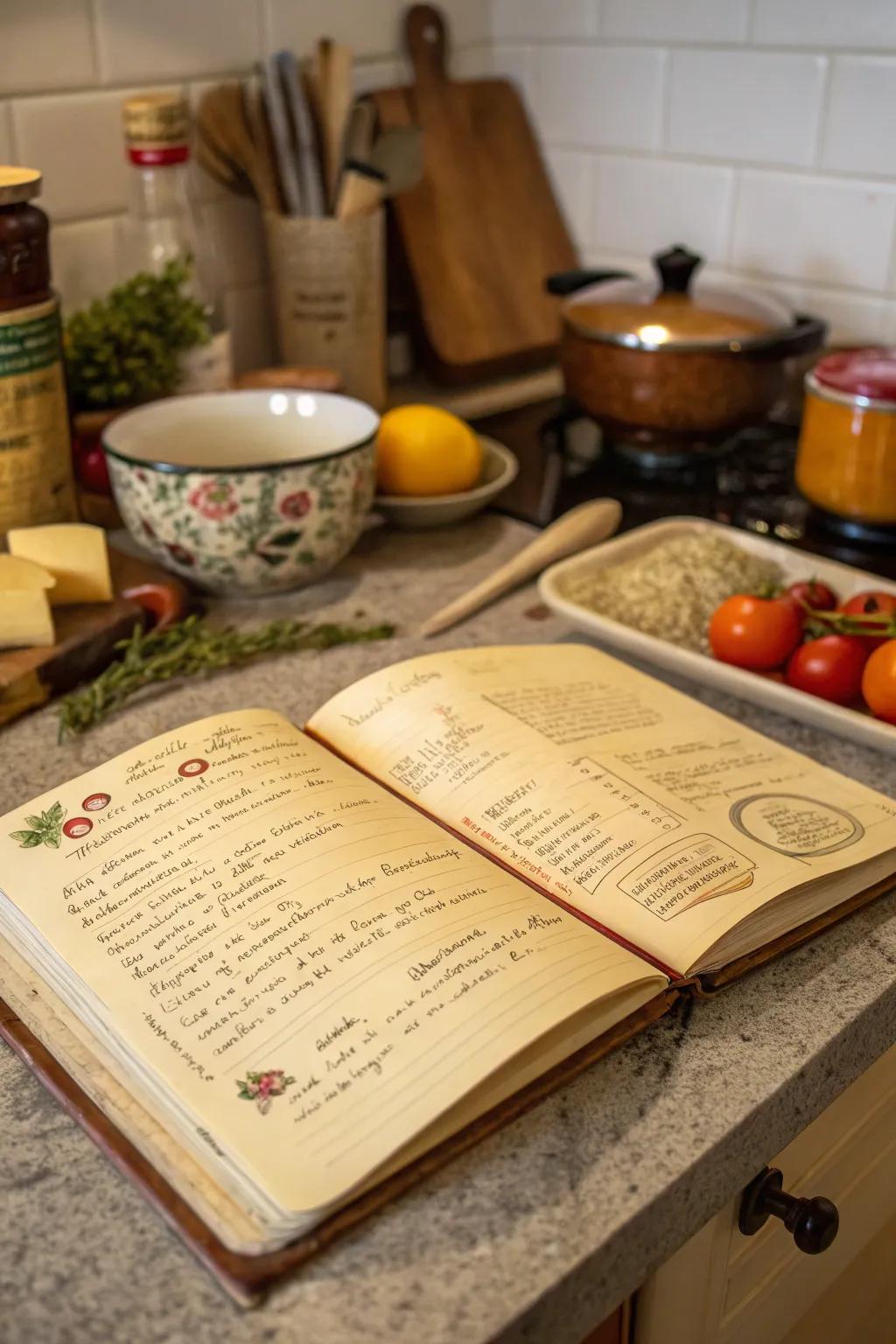 A recipe book preserves cherished family traditions and flavors.