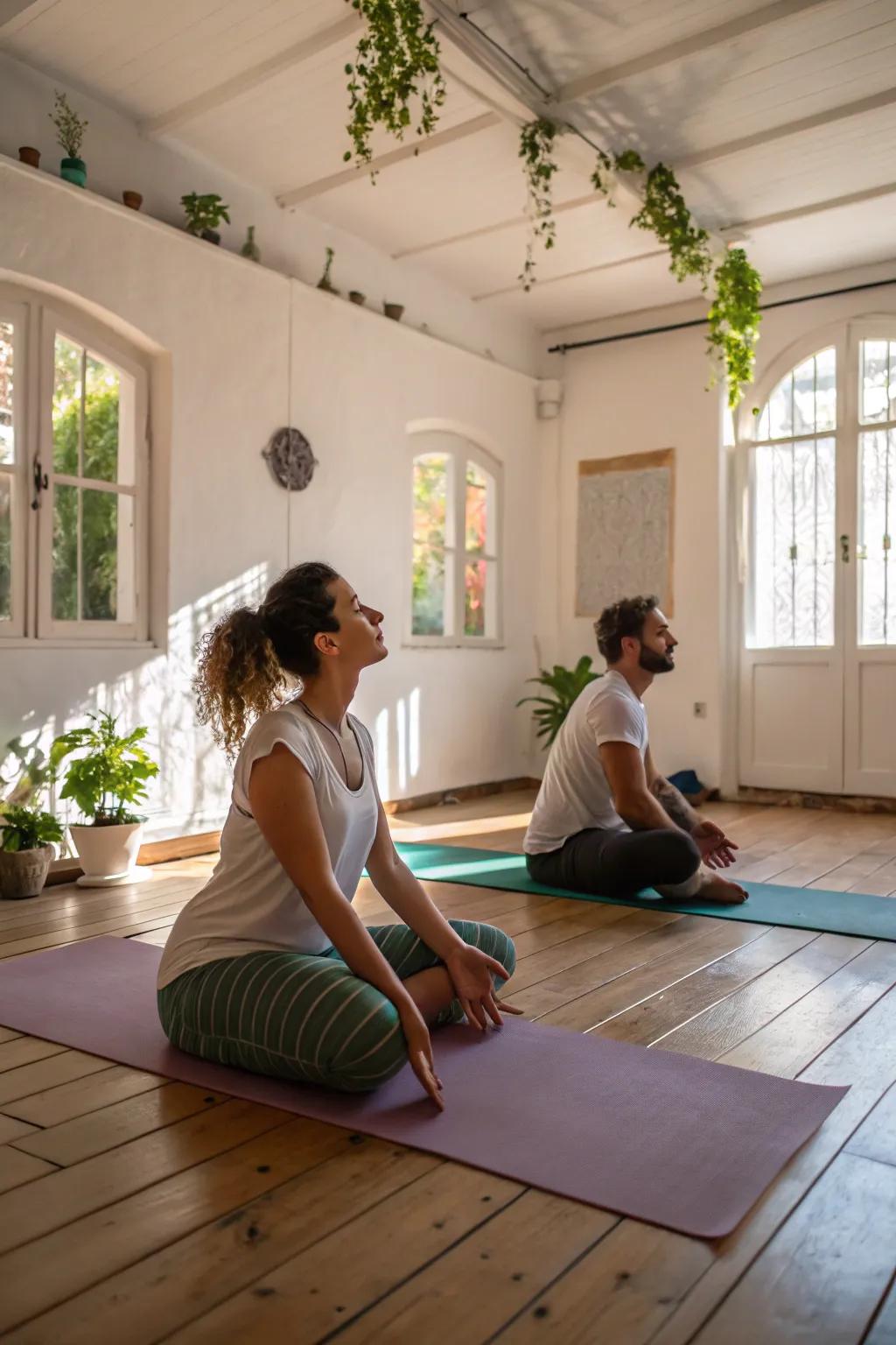 A calming yoga session to enhance their connection.