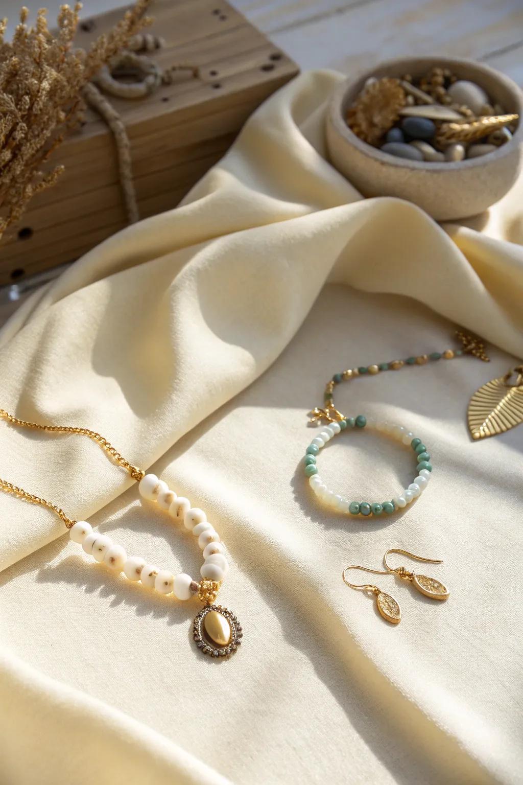 Handcrafted jewelry adds a personal and stylish touch.