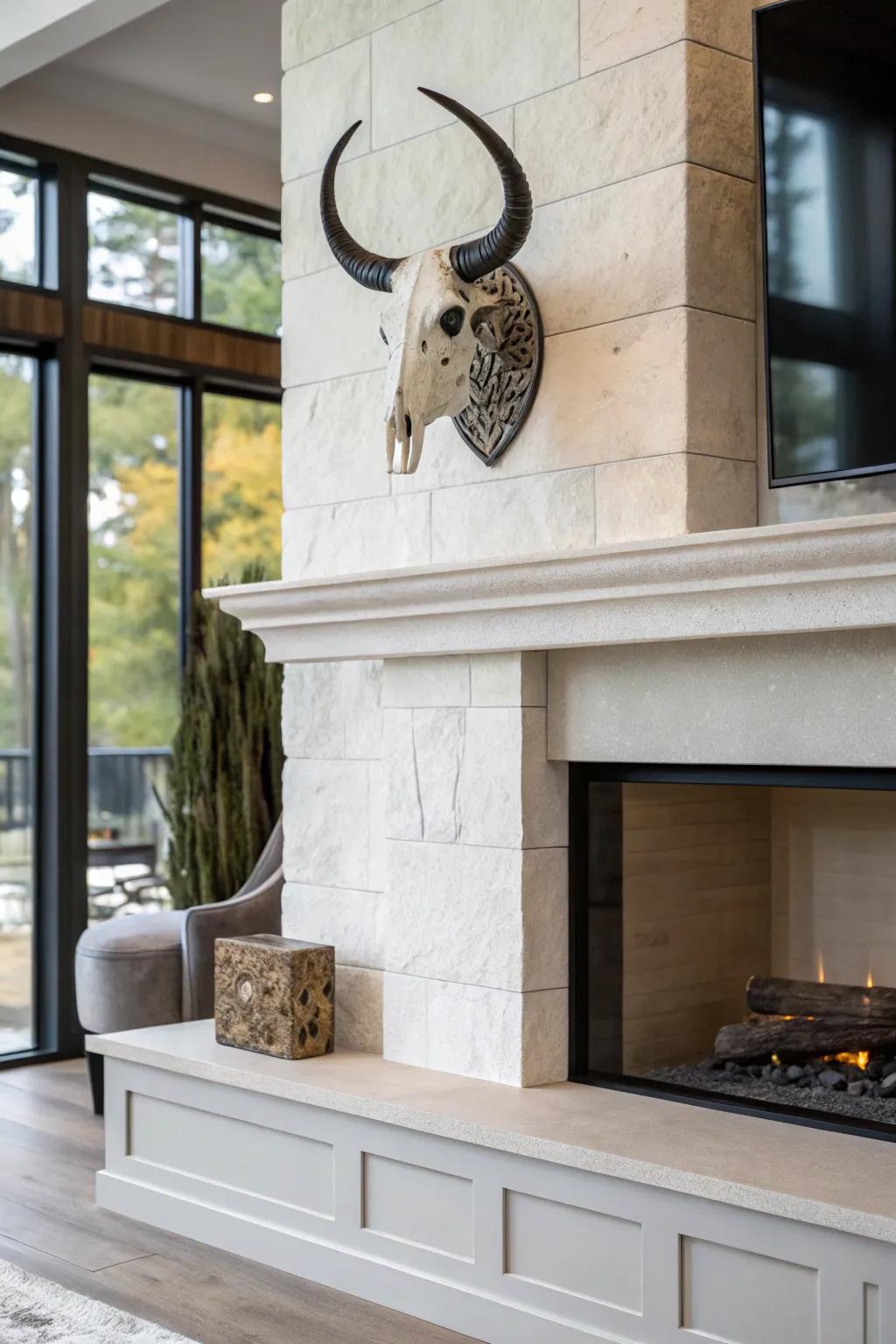 Animal skull decor adds a touch of intrigue.