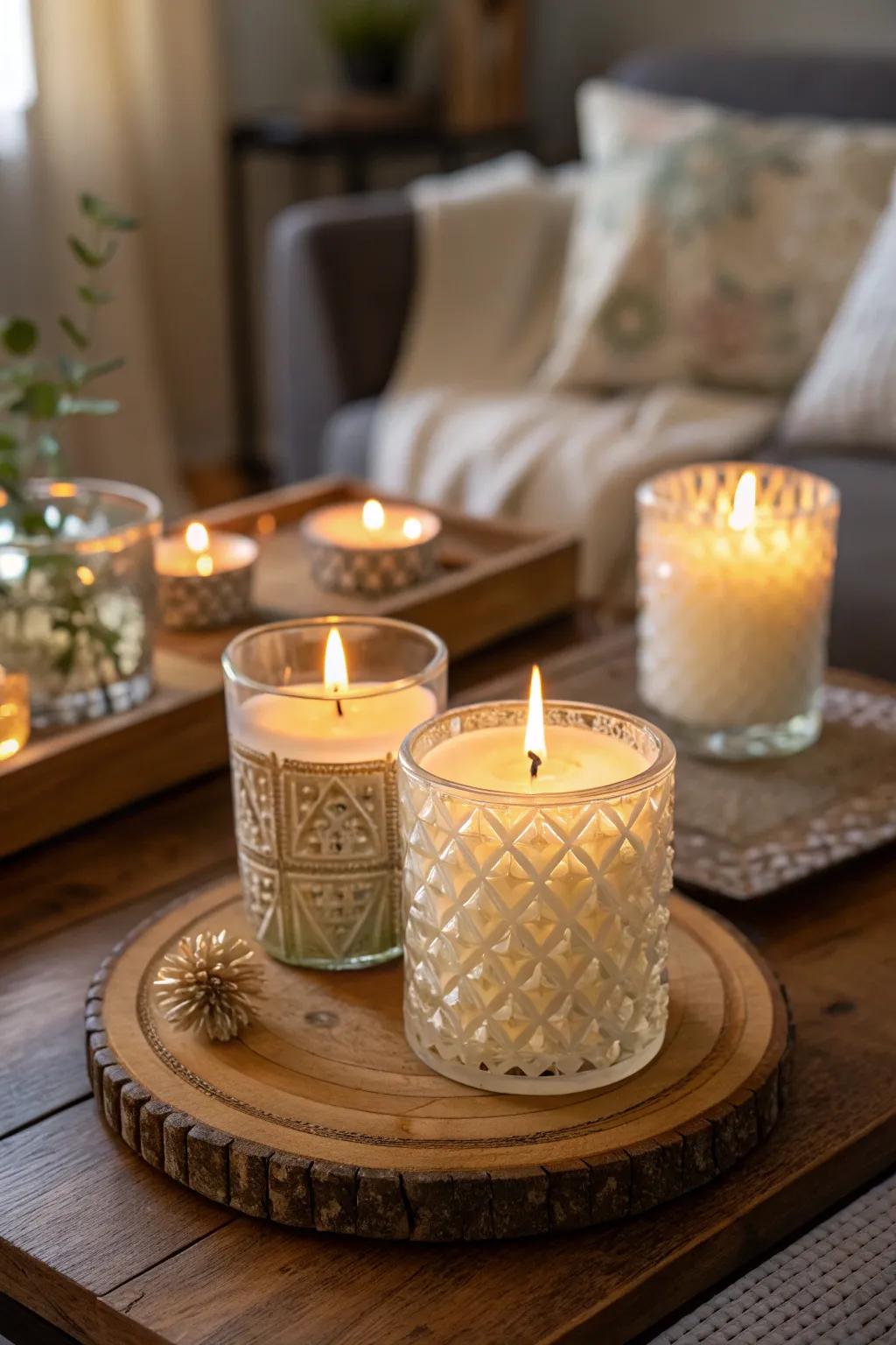 Create a comforting atmosphere with a scented candle set.