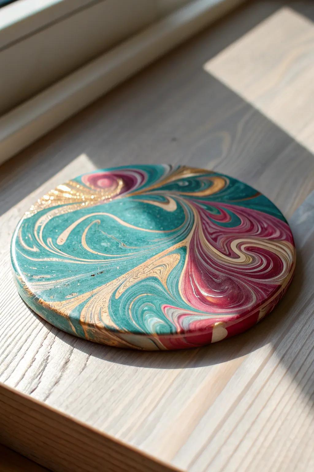 Handcrafted elegance: Transform simple coasters into stunning art pieces with a marbleized touch.