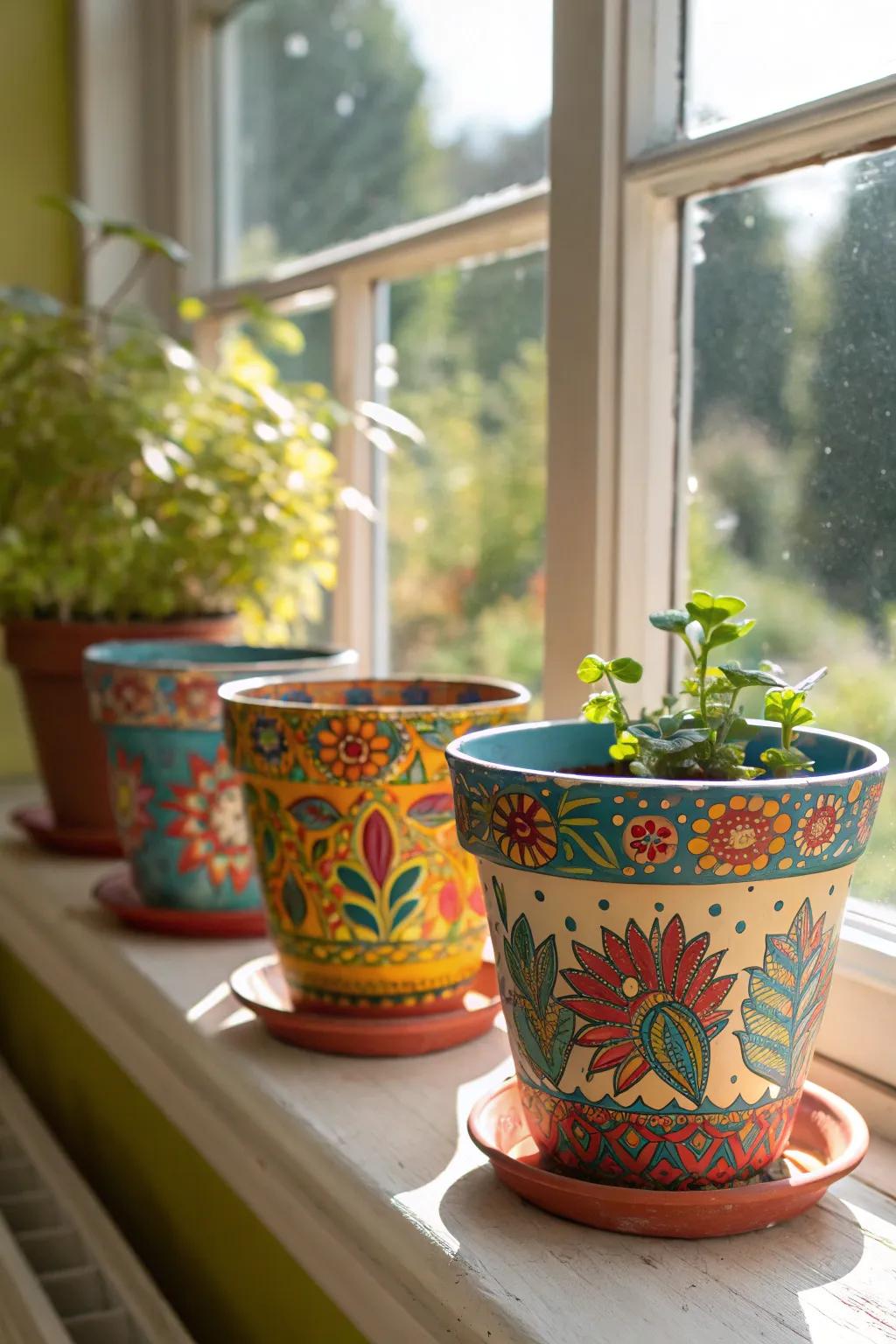 Bring color to greenery with hand-painted plant pots.