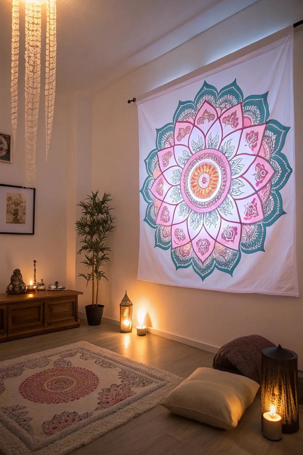 Enhance your space with glowing mandala art.