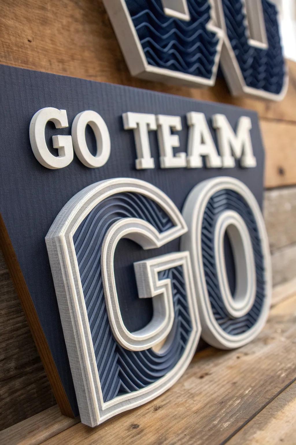 Elevate your team spirit with a 3D handcrafted sign that stands out in style.