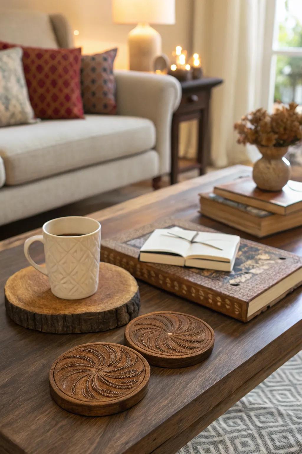 Protect surfaces with stylish handcrafted coasters.