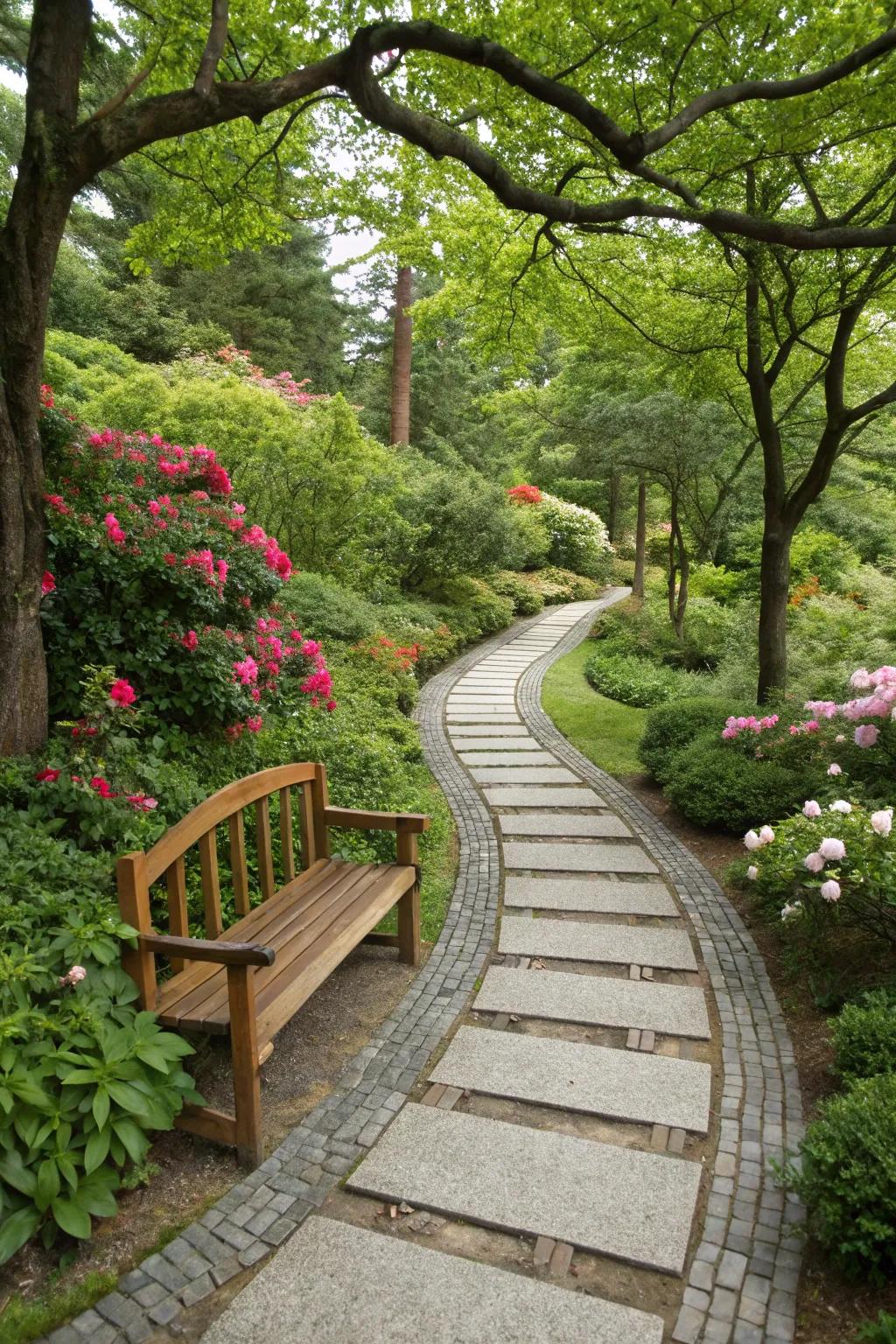 Granite walkway with wooden elements.