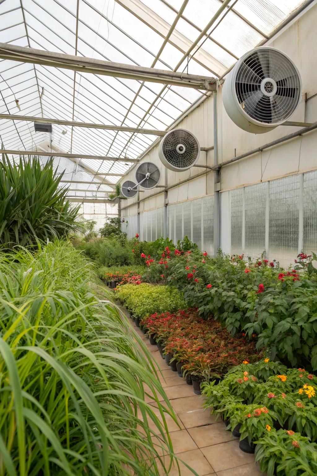 Strategically placed vents in a greenhouse for enhanced cross-ventilation.