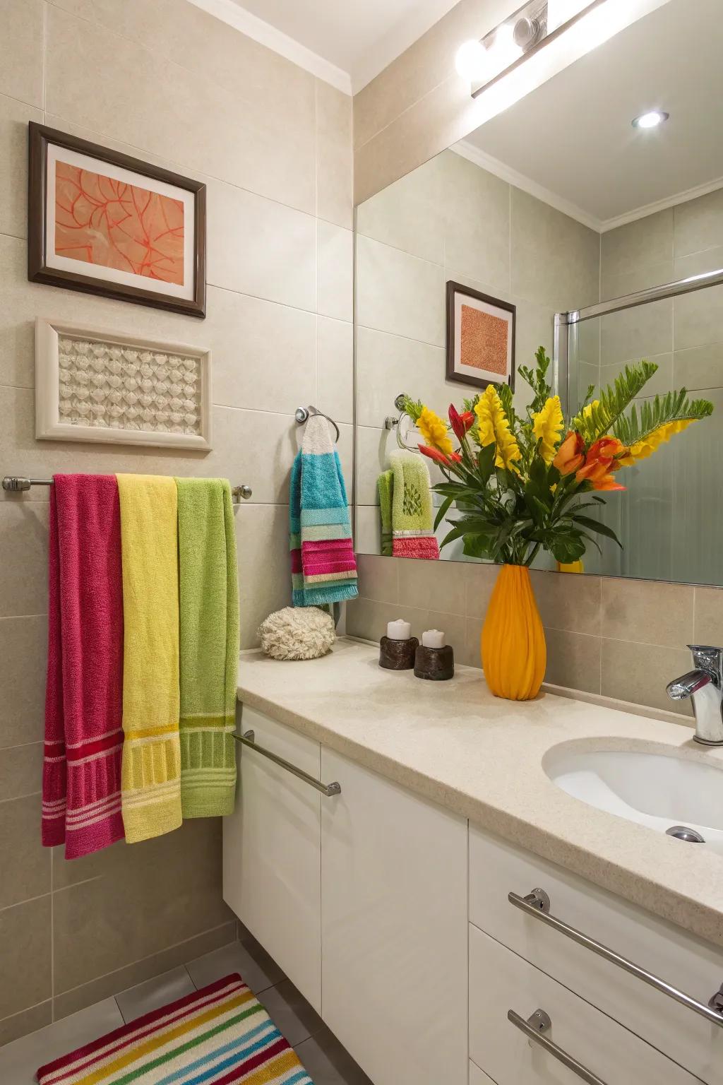 A pop of color brightens the guest bathroom.