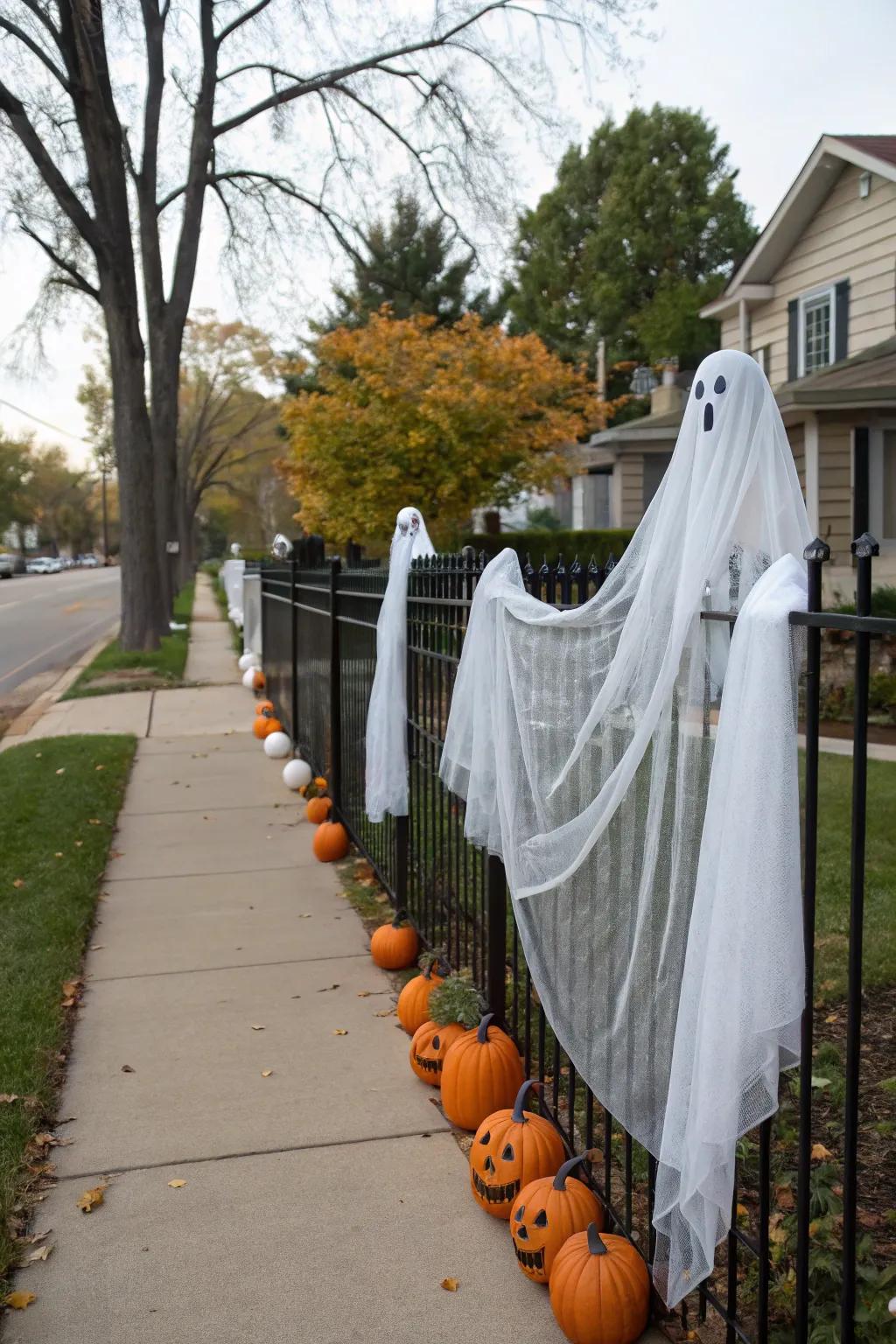 Sheer fabric creates the illusion of floating ghosts.