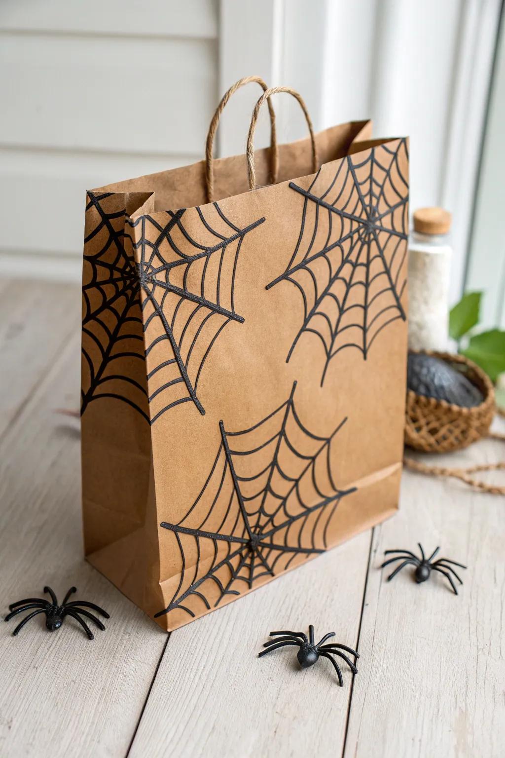 Elevate your Halloween decor with these stunning spider web paper bags — where simplicity meets spooky elegance.