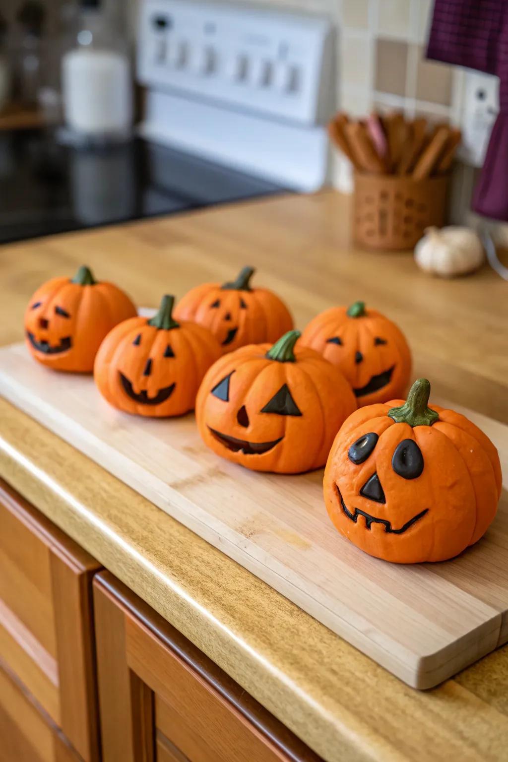 Make a series of playful Jack-O’-Lanterns with expressive faces.