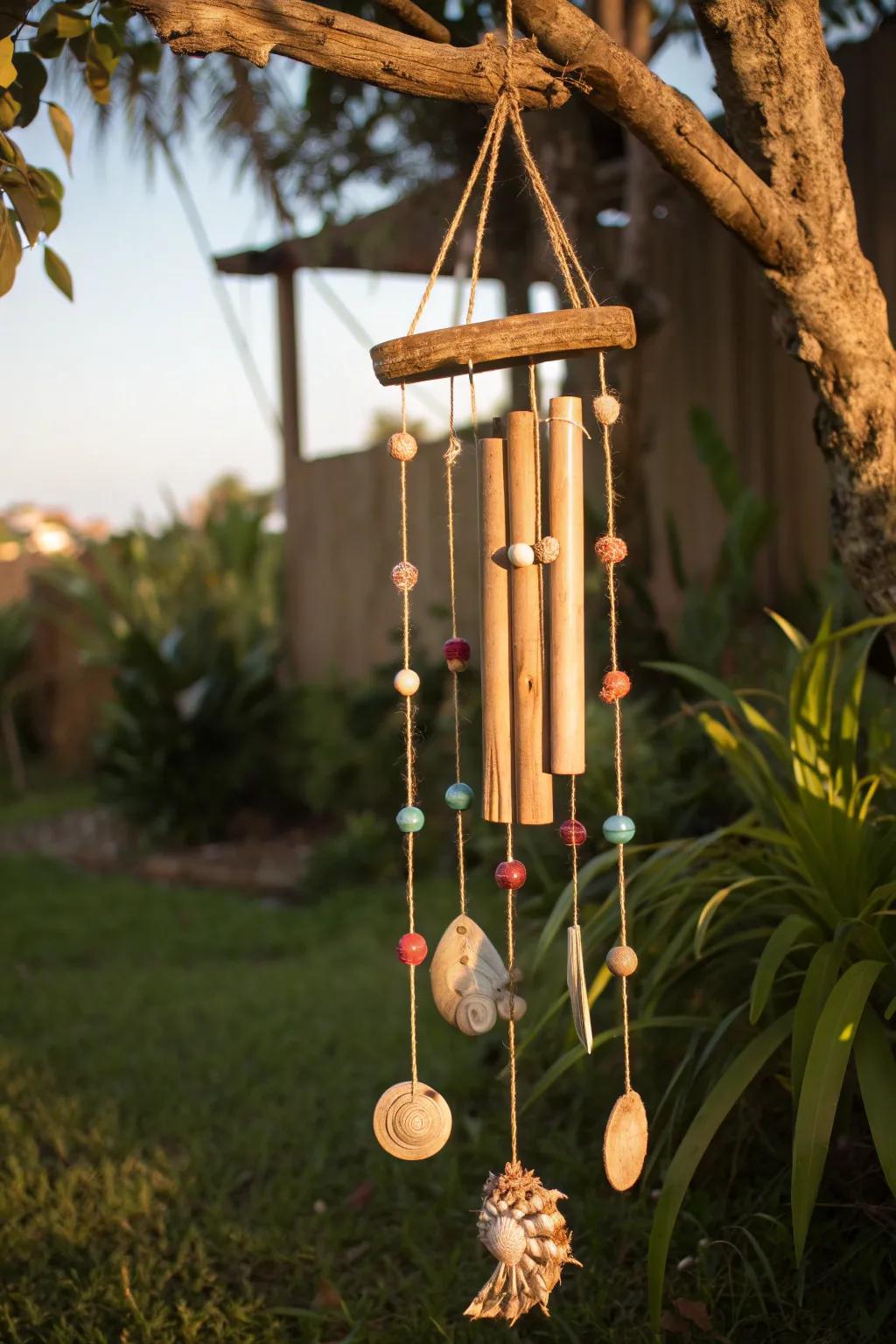 Embrace the gentle melody of the breeze with a handcrafted wind chime, where simplicity meets natural beauty.