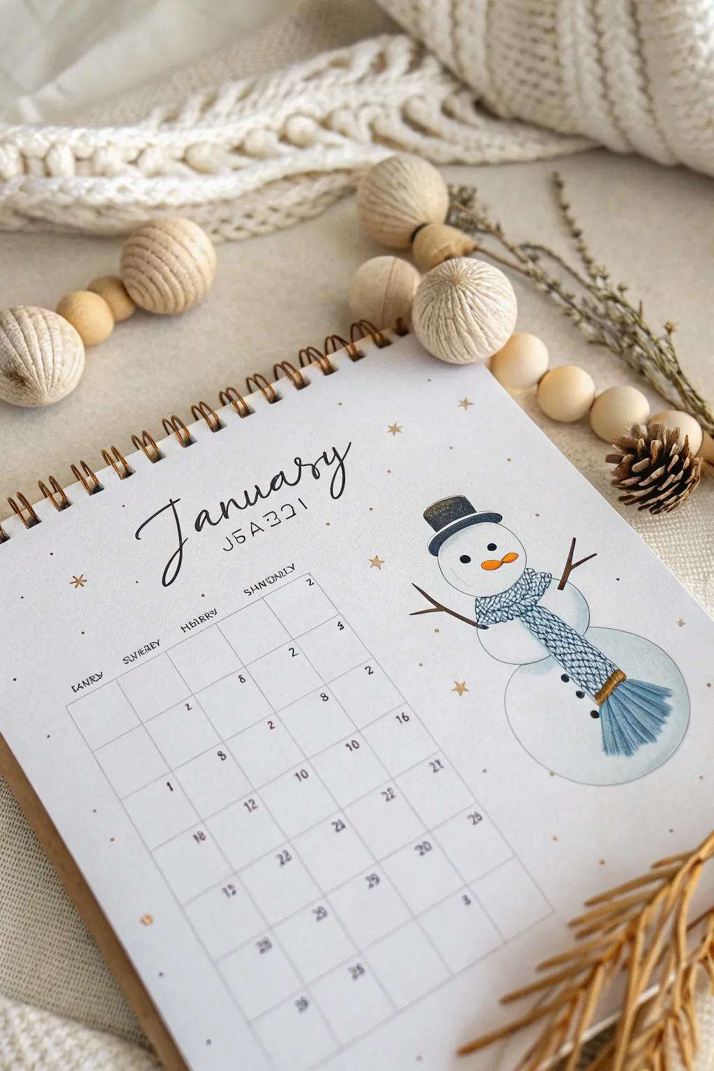 Embrace the seasons with handcrafted charm – a calendar page that brings January to life with minimalist elegance and Boho warmth.