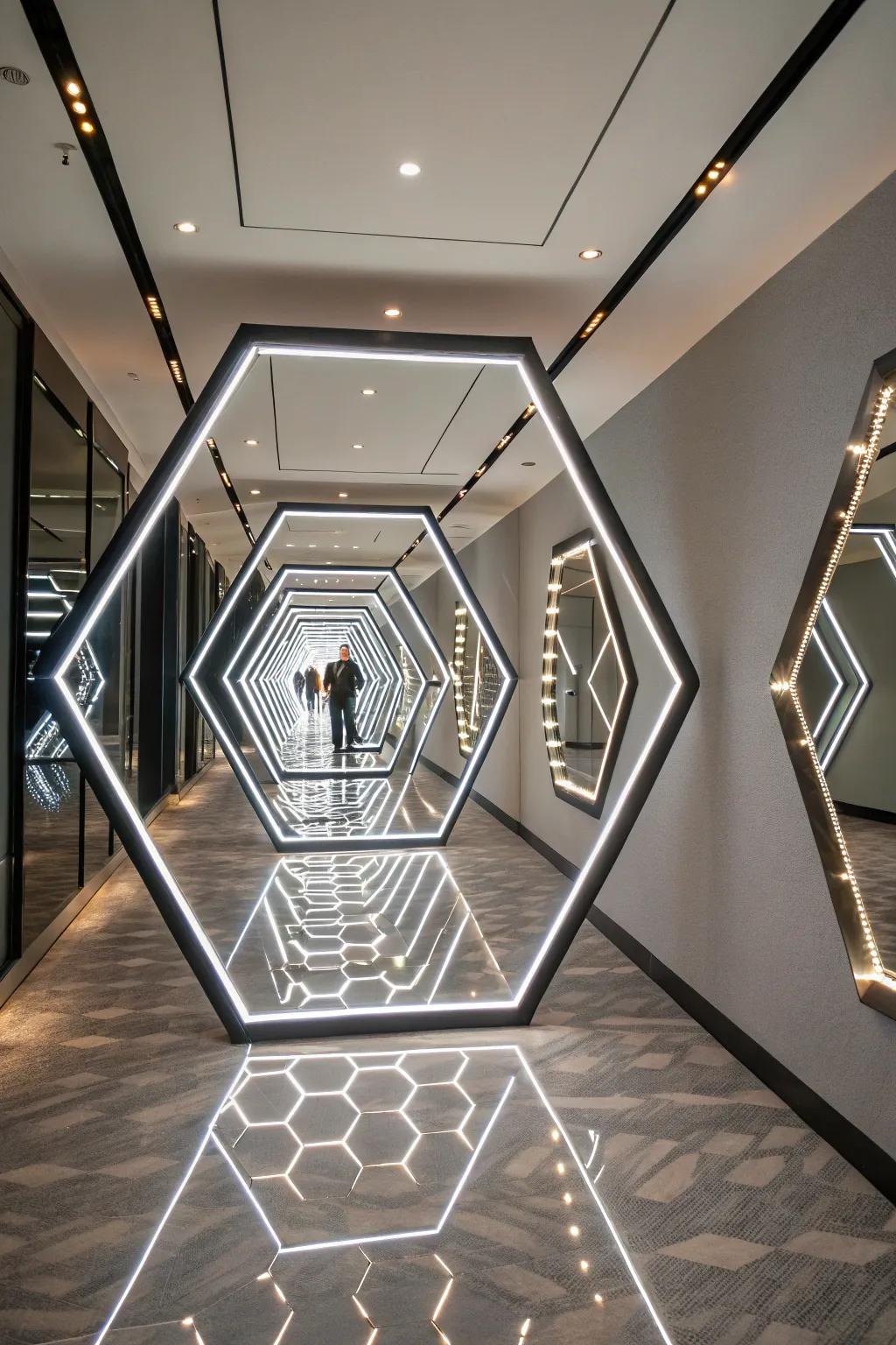 Hexagon mirrors enhance space with style.