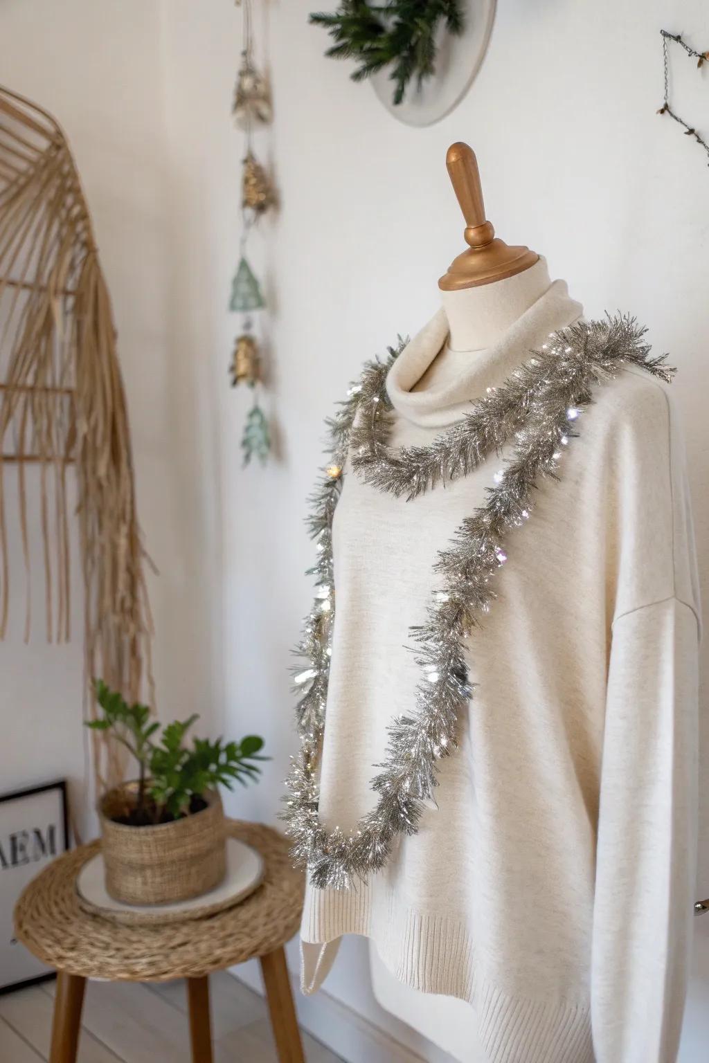Transform simplicity into a festive statement with a touch of tinsel glam.