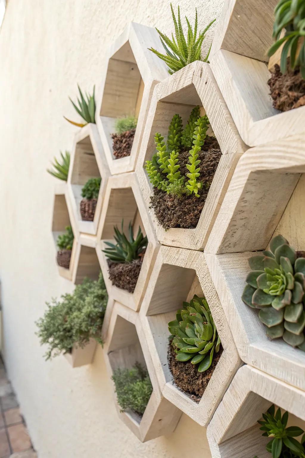 Transform your wall into a living work of art with a honeycomb of greenery!