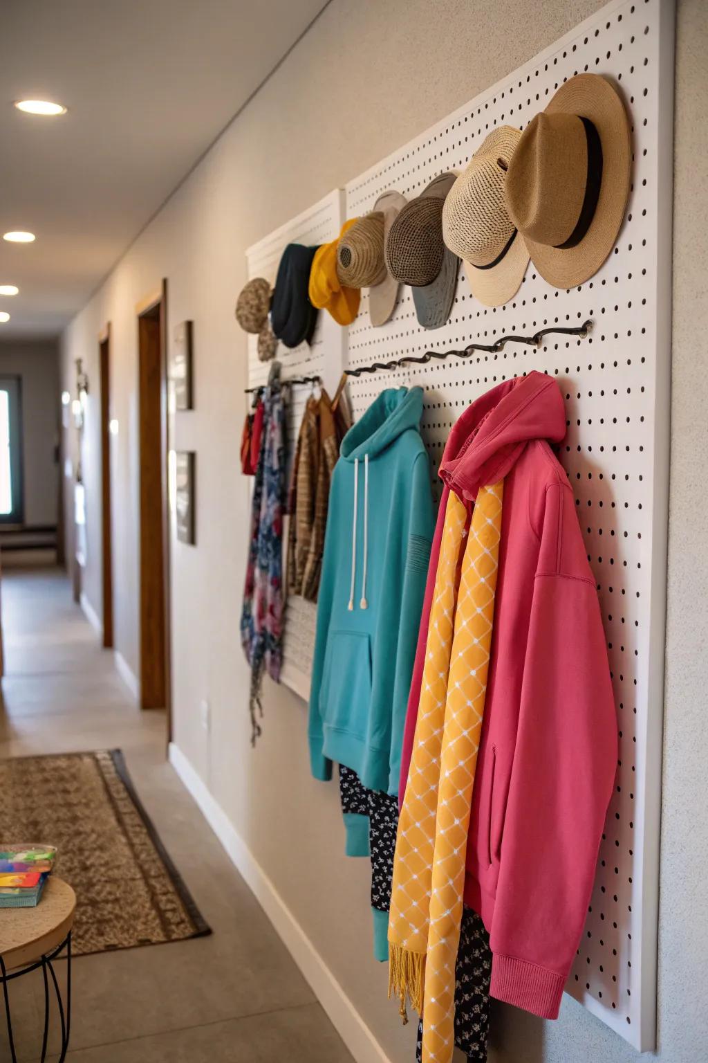 Pegboards offer a creative and customizable storage solution for hoodies.