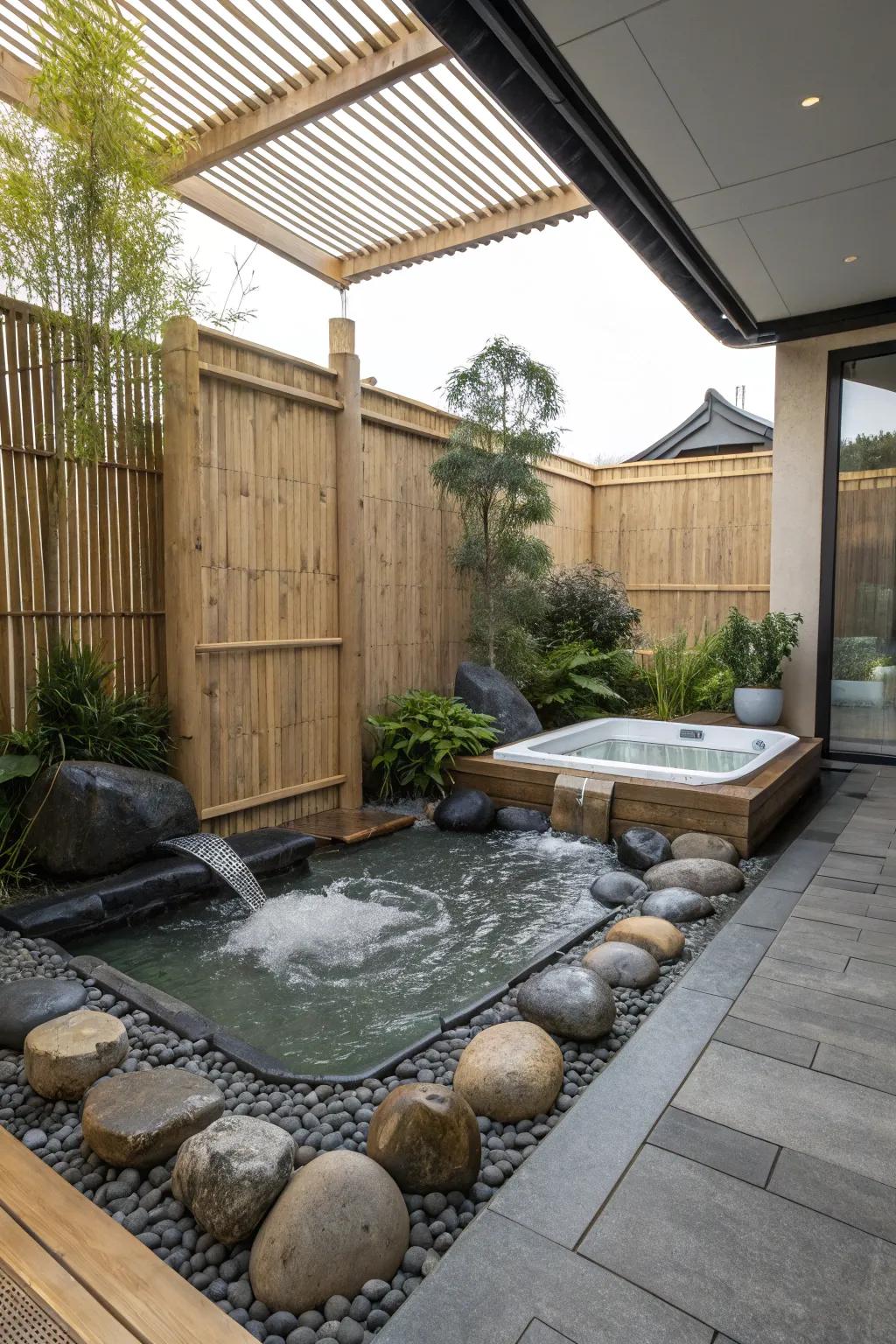 A Zen-inspired design transforms your patio into a peaceful sanctuary.