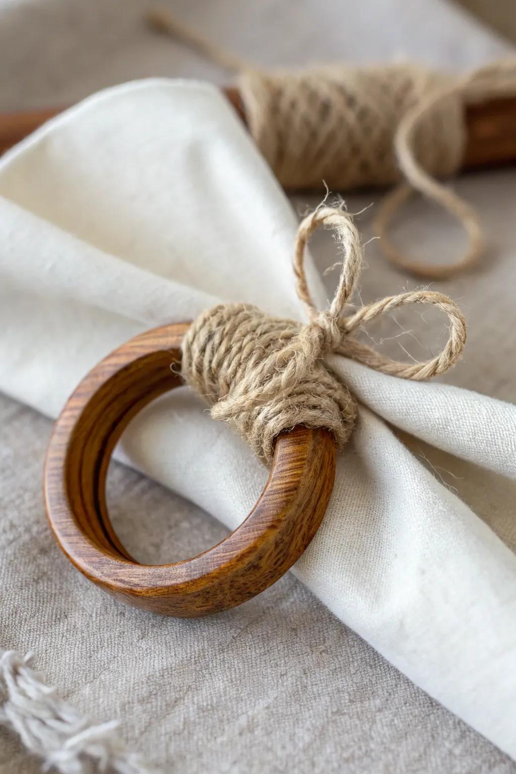 Elevate your table setting with rustic charm—handcrafted twine napkin rings for a touch of farmhouse elegance.