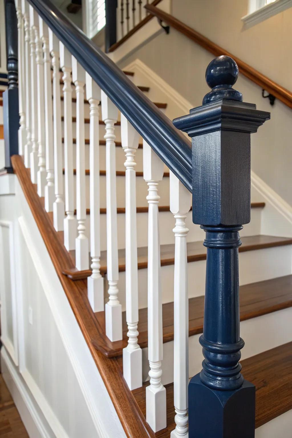 Elevate your staircase with a striking two-tone masterpiece.