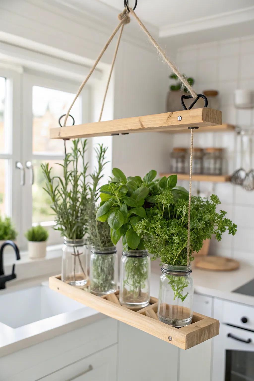 Elevate your kitchen style with a touch of nature and elegance—discover the beauty of hanging hydroponic systems!