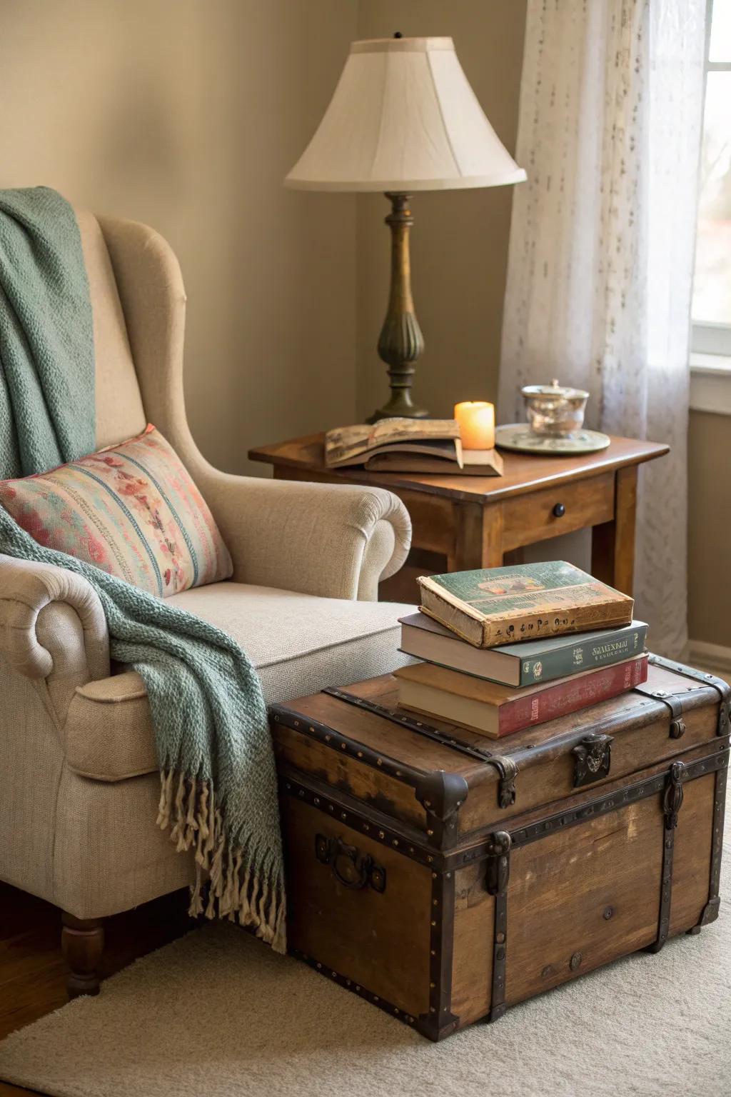 Repurpose a wooden suitcase into a side table.