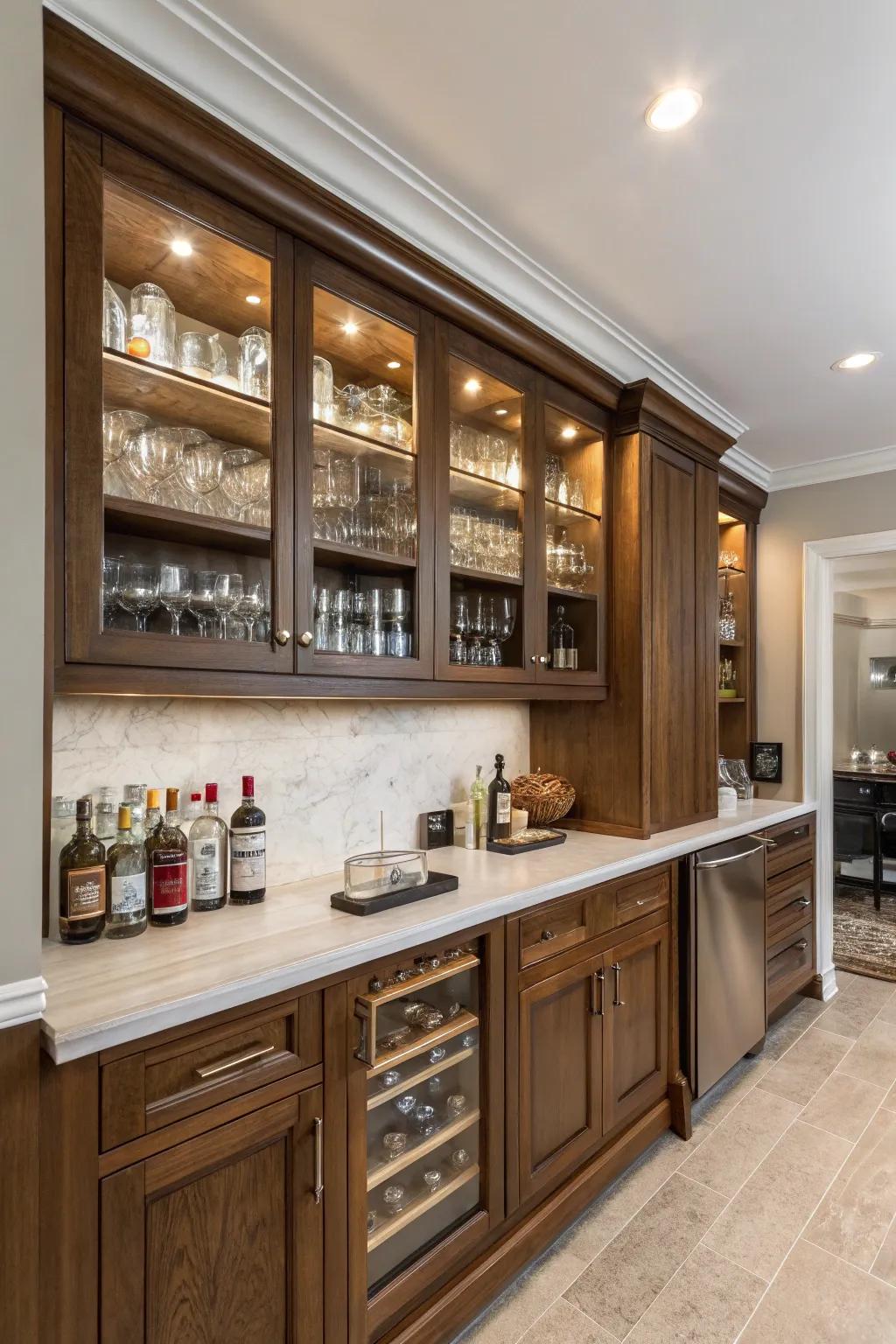 A butler's pantry transformed into a functional home bar.