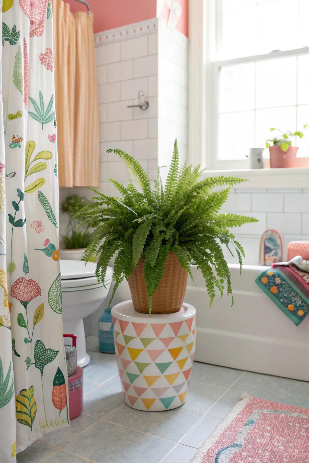 Foxtail Ferns add charm and texture to bathroom spaces.