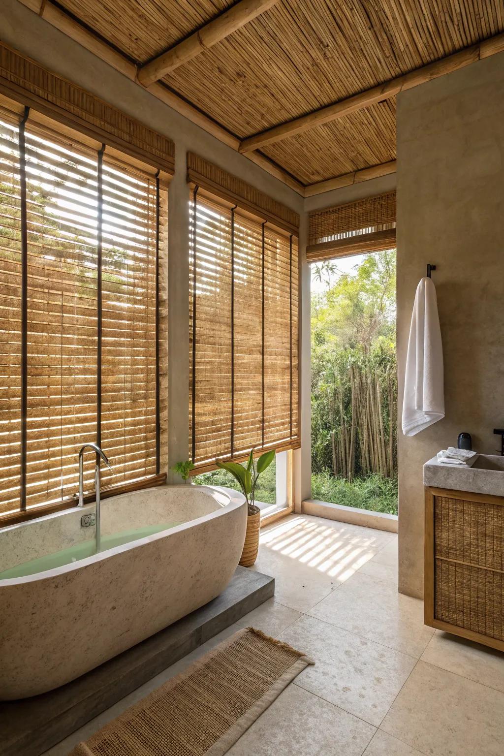 Bamboo shutters offer a sustainable and stylish option for eco-conscious bathrooms.