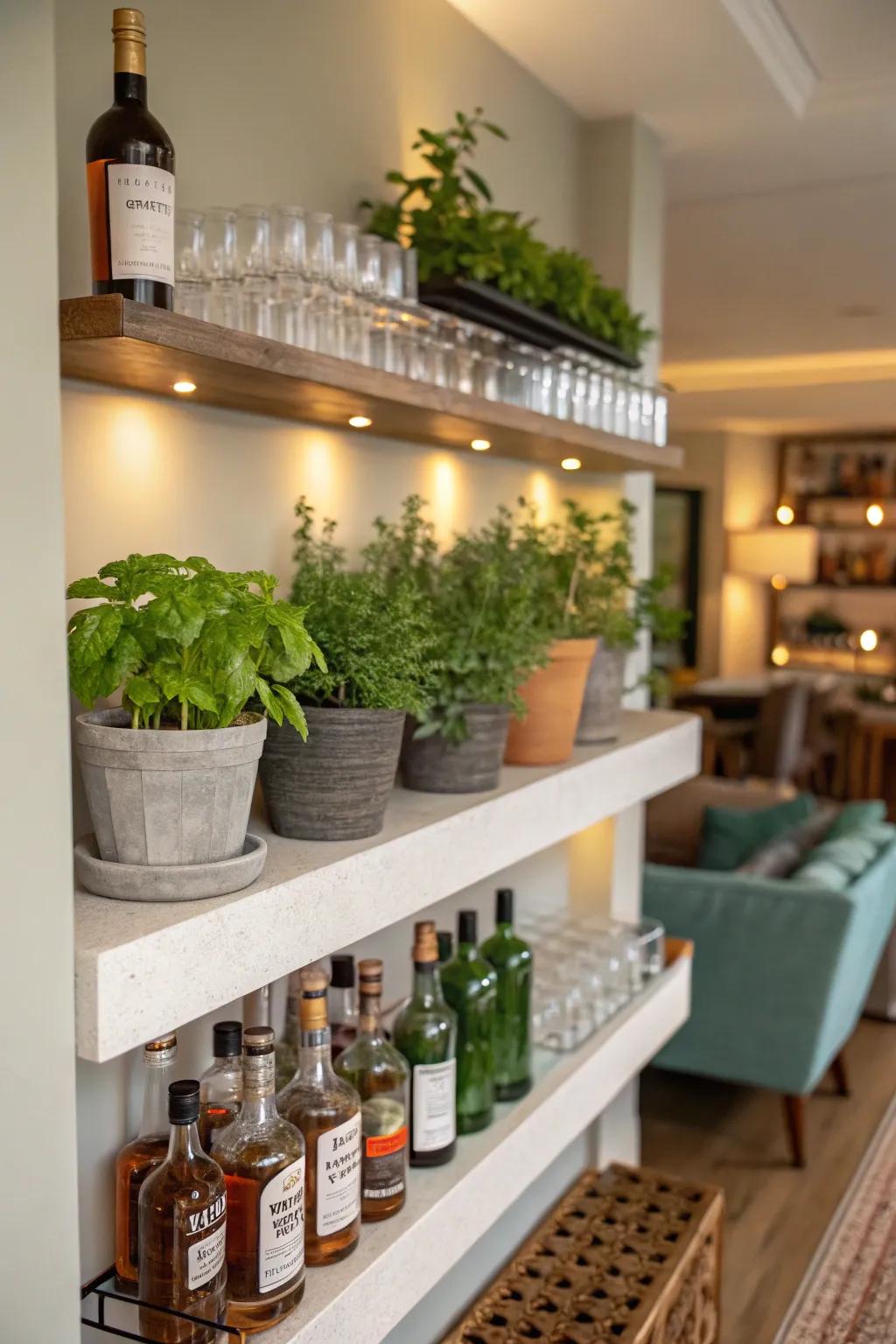 Plants add life and freshness to the bar.