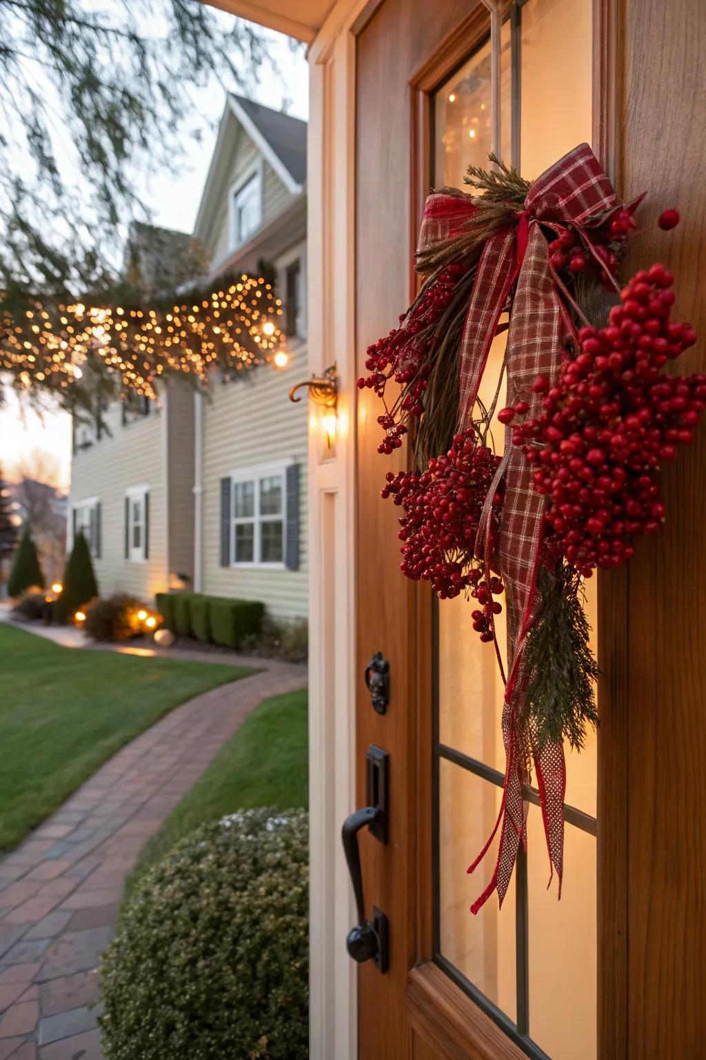 Berry clusters and ribbons for a pop of holiday color.