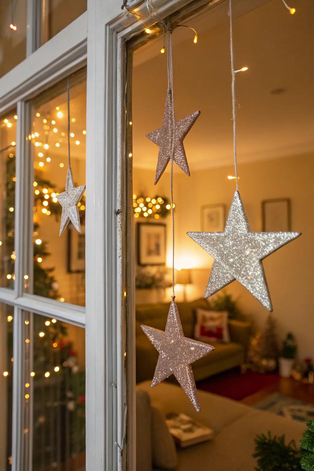 Sparkling stick stars that add a festive touch to holiday decor.