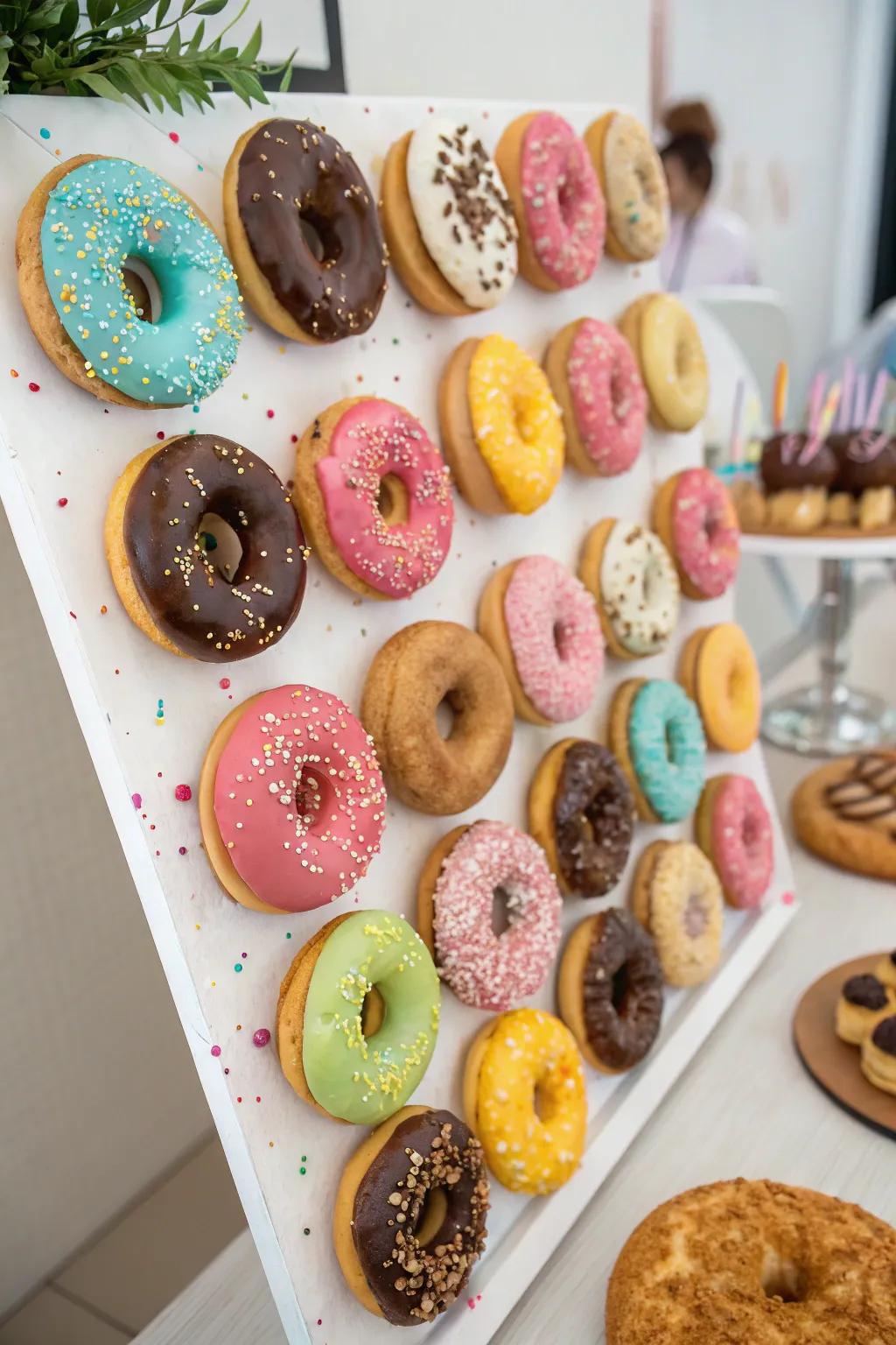 A donut wall offers a delightful treat.