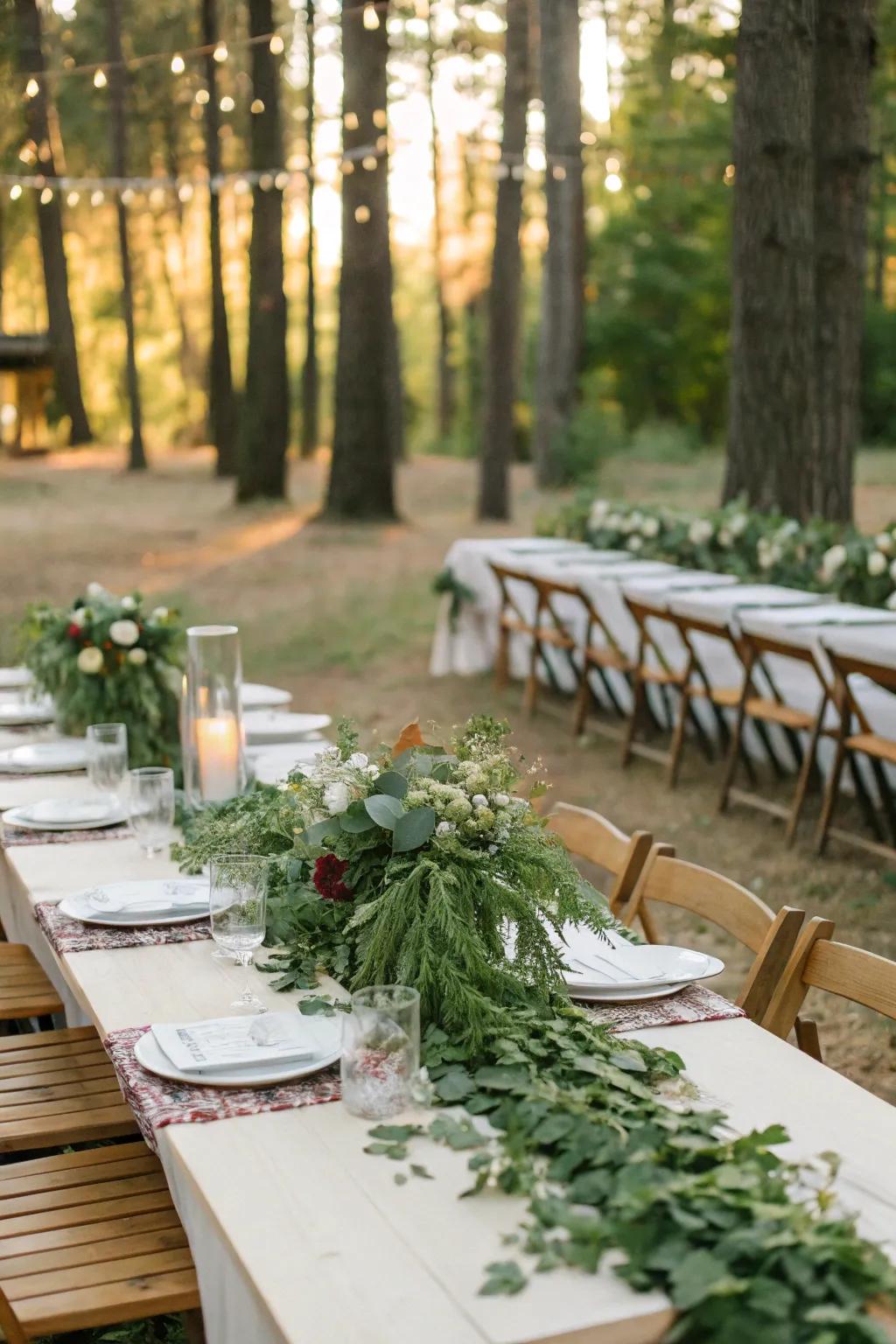 Impactful greenery table runners for a lush wedding decor.