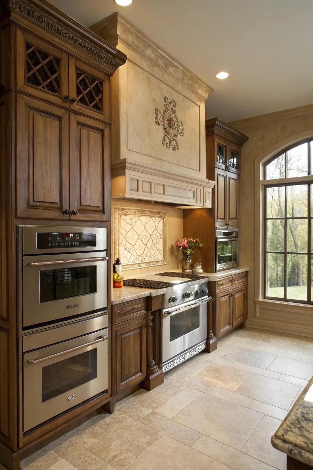 Classic and timeless double oven placement in a traditional layout