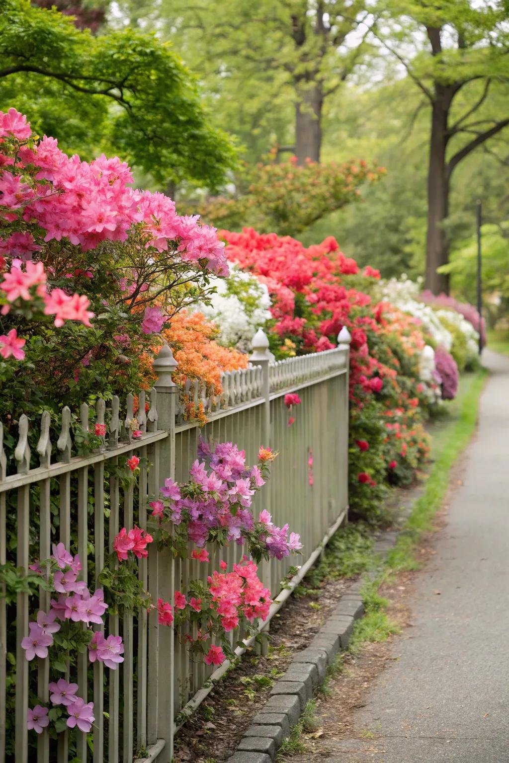 Azaleas add a burst of vibrant color to any fence line.