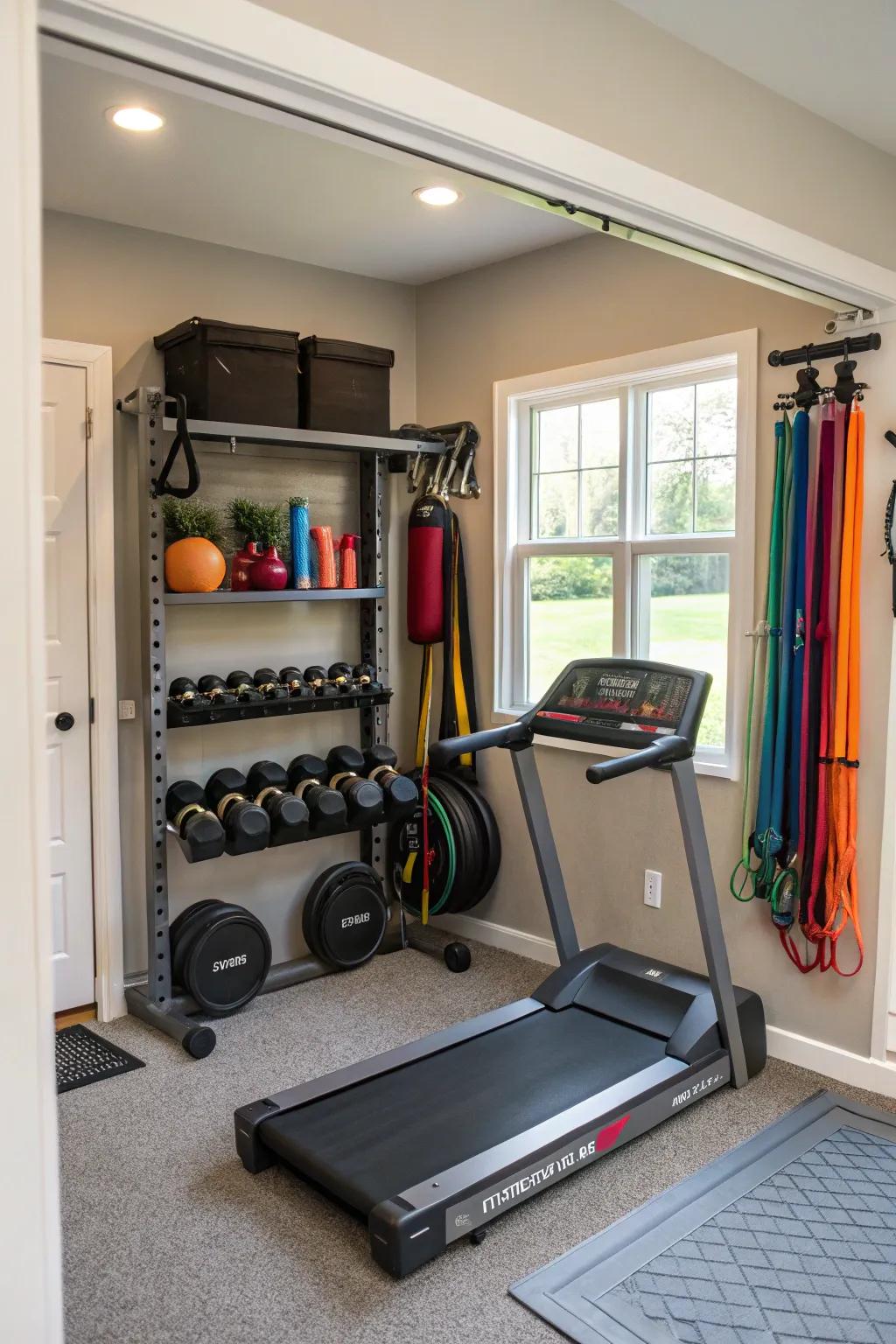 Foldable exercise equipment for a compact workout space.