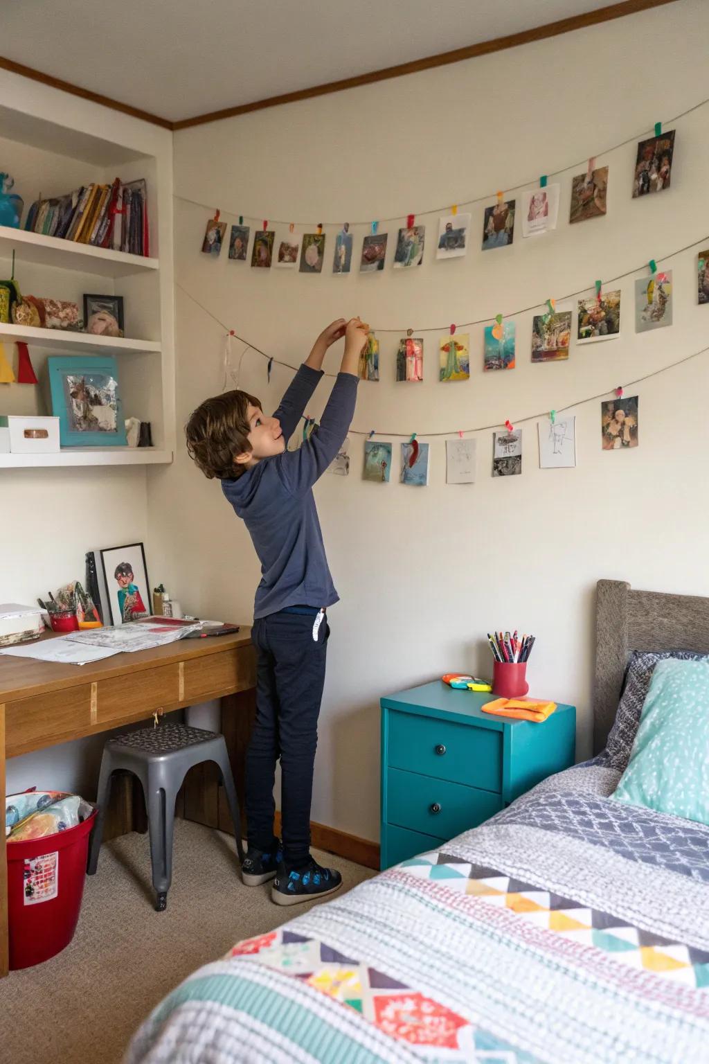 A child personalizing their bedroom decor for a sense of belonging.