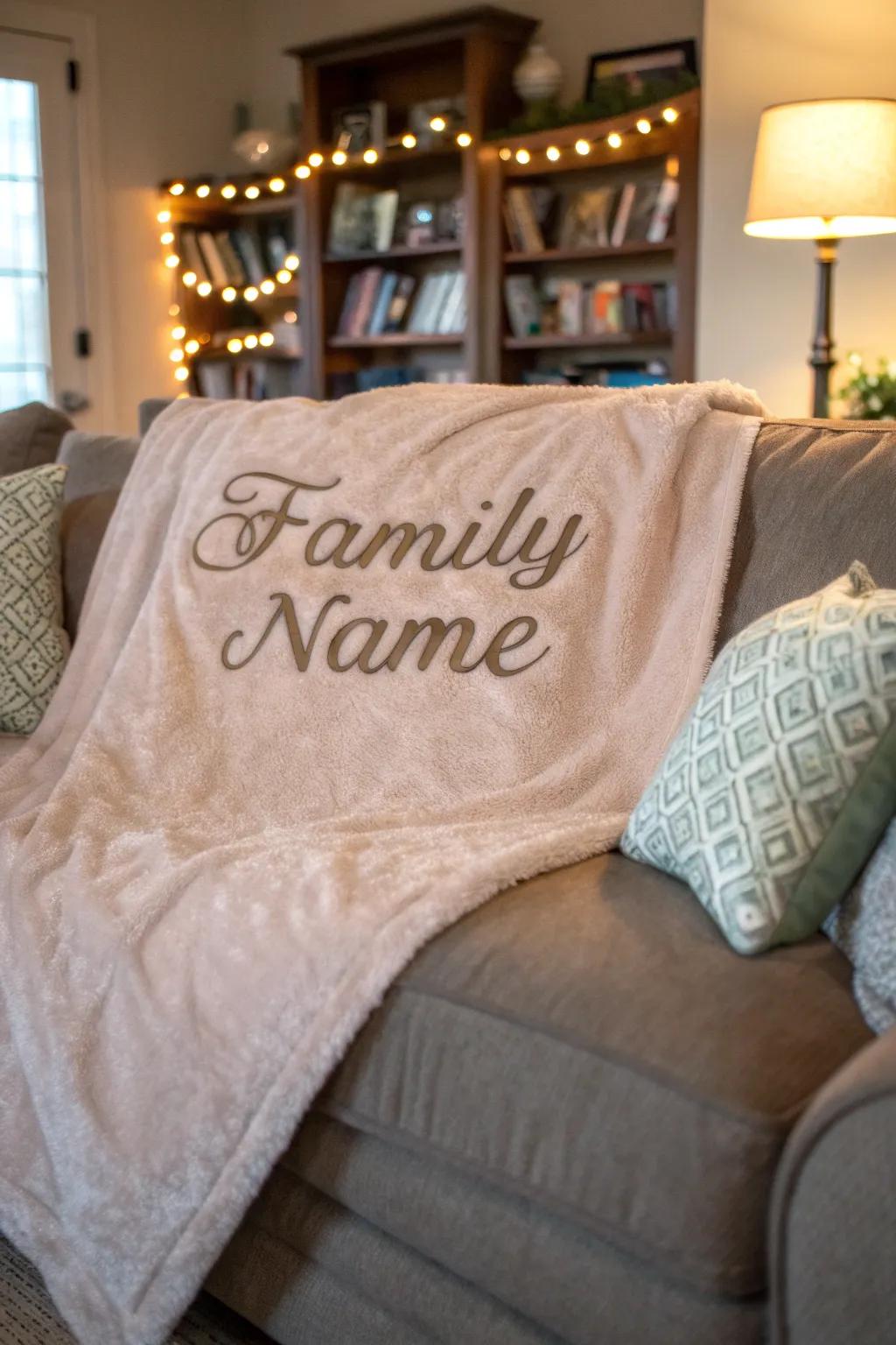 A personalized blanket, offering warmth and a personal touch to home decor.