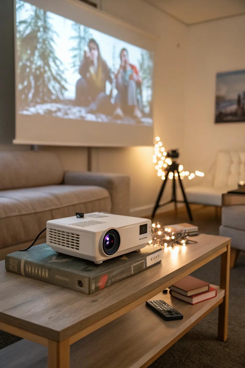 Create a cinematic experience at home with a mini projector.