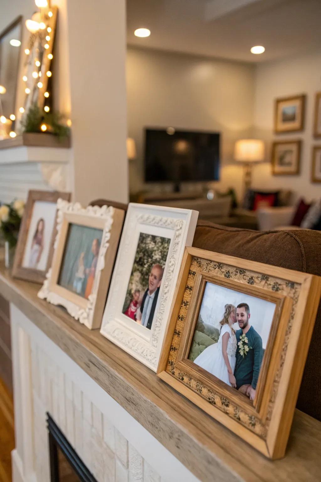 Handcrafted picture frames displaying treasured memories.