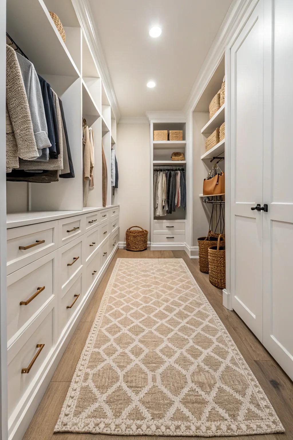 A statement rug adds warmth and texture to your closet.