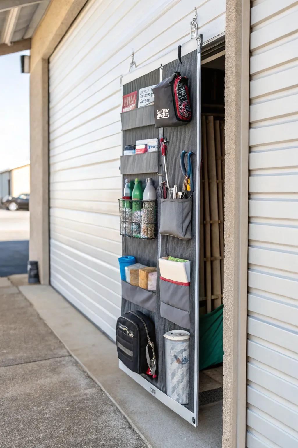 Hanging organizers efficiently use vertical space for small items.